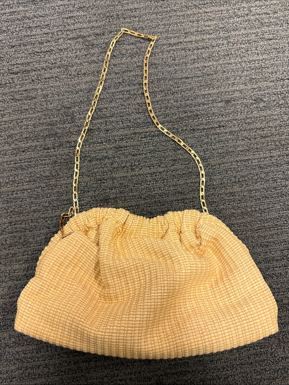 Mansur Gavriel Light Yellow Woven Mini Shoulder Bag with Gold Chain